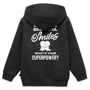 Dentiste Dentifrice Brosse à dents Kiefer Doc Dentiste - Sweat Premium à capuche zippé enfant bio - noir - Dos - AI Model Kid Male (0cm)