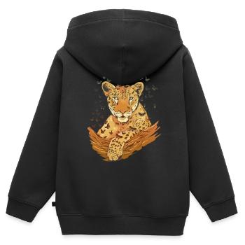 Animaux Amoureux des animaux Cadeau Animal Léopard - Sweat Premium à capuche zippé enfant bio - noir - Dos - AI Model Kid Male (0cm)