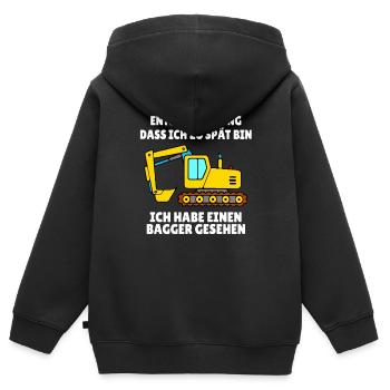 KINDER - Entschuldigung zu spät - BAGGER gesehen - Kinder Premium Organic Zip Hoodie - Schwarz - Hinten - AI Model Kid Male (0cm)