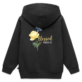 Christian Bible Verse Butterfly - Kinder Premium Organic Zip Hoodie - Schwarz - Hinten - AI Model Kid Male (0cm)