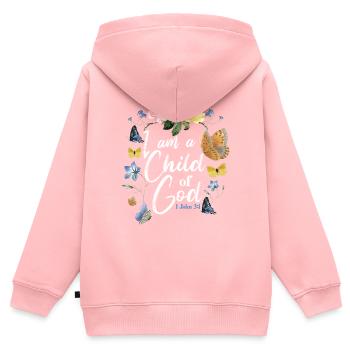 Citation de verset biblique chrétien - Sweat Premium à capuche zippé enfant bio - rose - Dos - AI Model Kid Female (0cm)