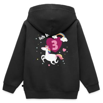 Ich bin Drei / Dritter Geburtstag Einhorn - Kinder Premium Organic Zip Hoodie - Schwarz - Hinten - AI Model Kid Male (0cm)