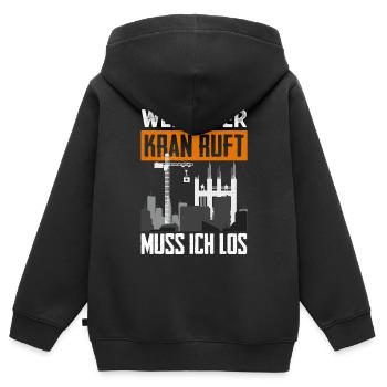 Kran - Kinder Premium Organic Zip Hoodie - Schwarz - Hinten - AI Model Kid Male (0cm)