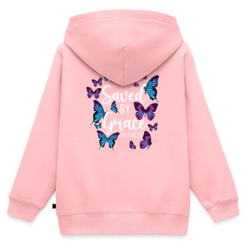 Citation de verset biblique chrétien - Sweat Premium à capuche zippé enfant bio - rose - Dos - AI Model Kid Female (0cm)