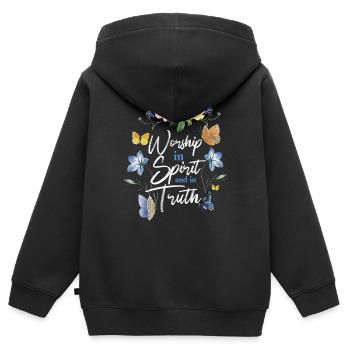 Christian Bible Verse Butterfly - Kinder Premium Organic Zip Hoodie - Schwarz - Hinten - AI Model Kid Male (0cm)