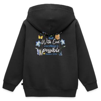 Christian Bible Verse Butterfly - Kinder Premium Organic Zip Hoodie - Schwarz - Hinten - AI Model Kid Male (0cm)