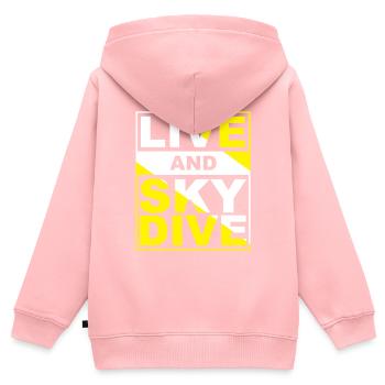Parachutisme en direct - Sweat Premium à capuche zippé enfant bio - rose - Dos - AI Model Kid Female (0cm)