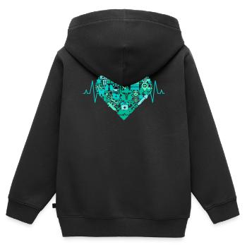 Service de secours cardiaque paramédical Heartbeat ECG Heart - Sweat Premium à capuche zippé enfant bio - noir - Dos - AI Model Kid Male (0cm)