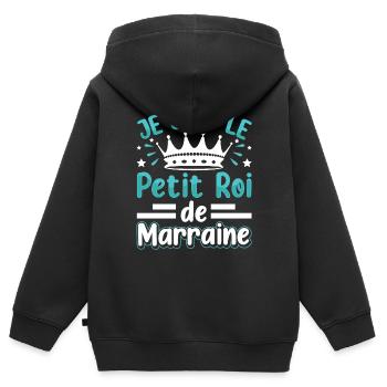 Marraine Filleul Je Suis La Petite Roi De Marraine - Sweat Premium à capuche zippé enfant bio - noir - Dos - AI Model Kid Male (0cm)