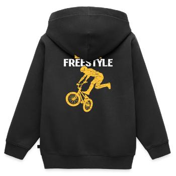 BMX freestyle - Kinder Premium Organic Zip Hoodie - Schwarz - Hinten - AI Model Kid Male (0cm)
