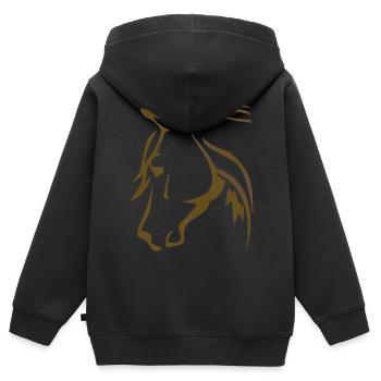 Braunes Pferd - Pferdekopf - Reiter - Ross Reiten - Kinder Premium Organic Zip Hoodie - Schwarz - Hinten - AI Model Kid Male (0cm)