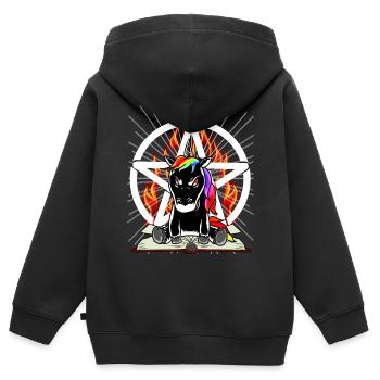 Satan Einhorn Pentagramm Teuflisch Fabelwesen Böse - Kinder Premium Organic Zip Hoodie - Schwarz - Hinten - AI Model Kid Male (0cm)