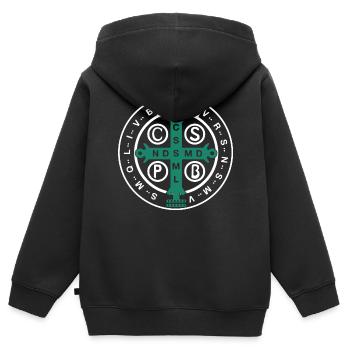 Religiös-katholische St. Benedikt-Medaille - Kinder Premium Organic Zip Hoodie - Schwarz - Hinten - AI Model Kid Male (0cm)