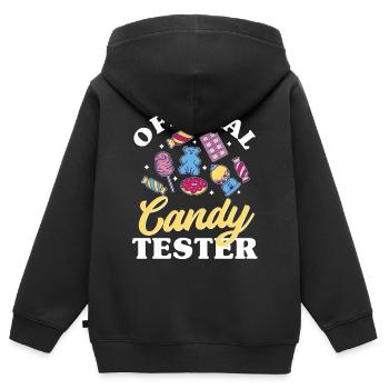 Official candy tester, candy - Kids Premium Organic Zip-up Hoodie - black - Back - AI Model Kid Male (0cm)