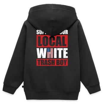 Support Your Local White Trash Boy - Kinder Premium Organic Zip Hoodie - Schwarz - Hinten - AI Model Kid Male (0cm)