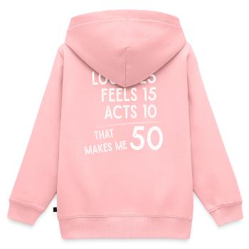 50e anniversaire, 50 ans - Sweat Premium à capuche zippé enfant bio - rose - Dos - AI Model Kid Female (0cm)