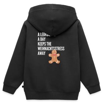 Denglischer Weihnachtsspruch Lebkuchen - Kinder Premium Organic Zip Hoodie - Schwarz - Hinten - AI Model Kid Male (0cm)