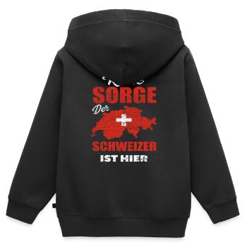 Schweiz Schweizer - Kinder Premium Organic Zip Hoodie - Schwarz - Hinten - AI Model Kid Male (0cm)