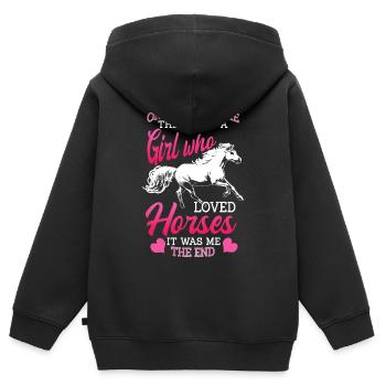 Cheval, chevaux, filles et chevaux - Sweat Premium à capuche zippé enfant bio - noir - Dos - AI Model Kid Male (0cm)