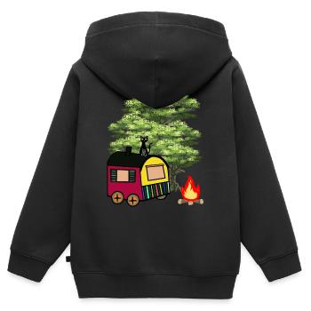 Hippie Bauwagen Natur Wildnis Katze Hütte Haus - Kinder Premium Organic Zip Hoodie - Schwarz - Hinten - AI Model Kid Male (0cm)