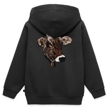 Motif vache motif animal motif cool imprimé animal motif - Sweat Premium à capuche zippé enfant bio - noir - Dos - AI Model Kid Male (0cm)