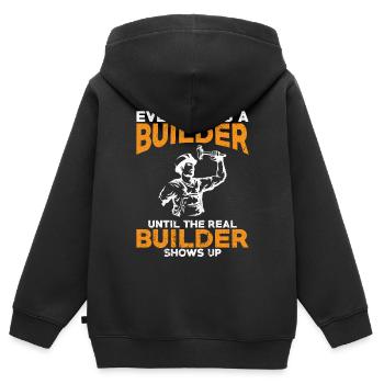 Jeder ist ein Baumeister - Builder thirt Gifts - Kinder Premium Organic Zip Hoodie - Schwarz - Hinten - AI Model Kid Male (0cm)