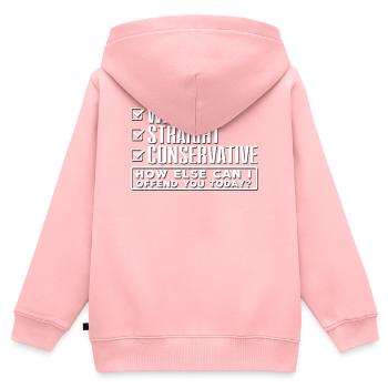 Est-ce que le conservateur sait, vous insulte? - Sweat Premium à capuche zippé enfant bio - rose - Dos - AI Model Kid Female (0cm)