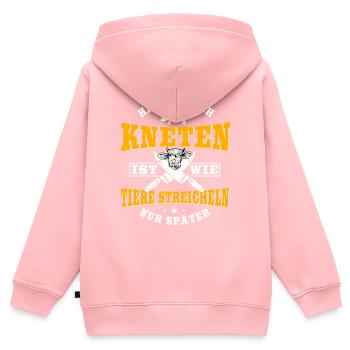 Hackfleisch kneten ist wie Tiere streicheln - Kinder Premium Organic Zip Hoodie - Rosa - Hinten - AI Model Kid Female (0cm)