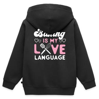 Cuisson au four La cuisson est mon amour - Sweat Premium à capuche zippé enfant bio - noir - Dos - AI Model Kid Male (0cm)