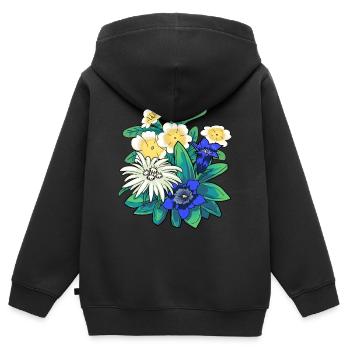 Österreich Blumen Blume Gebirge Berge Natur Flora - Kinder Premium Organic Zip Hoodie - Schwarz - Hinten - AI Model Kid Male (0cm)