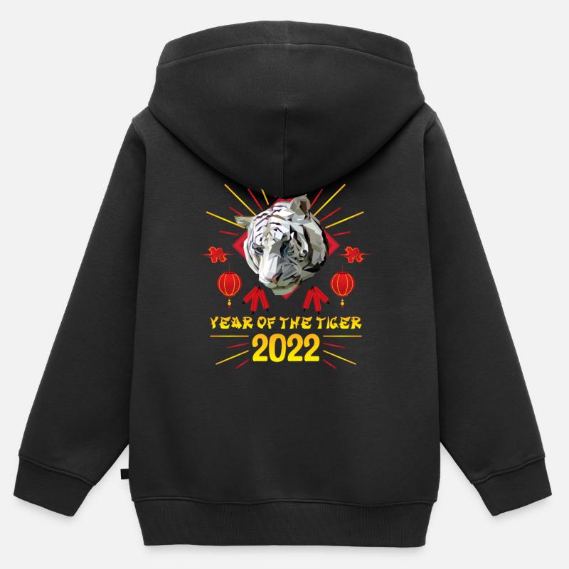 Bonne chance Joyeux Nouvel An chinois du Tigre 2022 - Sweat Premium à capuche zippé enfant bio - noir