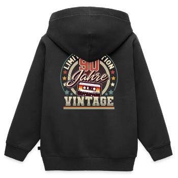 90. Geburtstag Vintage Audiokassette 90 Jahre - Kinder Premium Organic Zip Hoodie - Schwarz - Hinten - AI Model Kid Male (0cm)