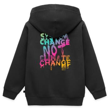 Changement de système - pas changement climatique - Sweat Premium à capuche zippé enfant bio - noir - Dos - AI Model Kid Male (0cm)