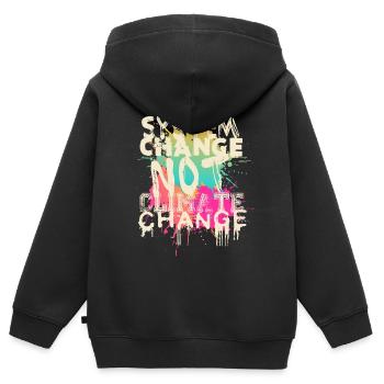 Changement de système - pas changement climatique - Sweat Premium à capuche zippé enfant bio - noir - Dos - AI Model Kid Male (0cm)