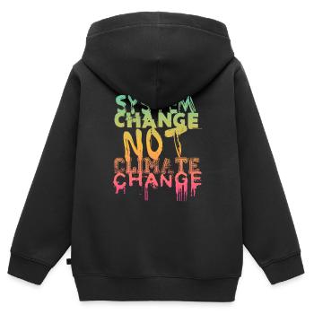 Changement de système - pas changement climatique - Sweat Premium à capuche zippé enfant bio - noir - Dos - AI Model Kid Male (0cm)