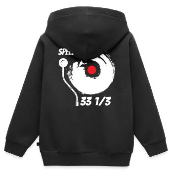 Le vinyle attire la musique audiophile - Sweat Premium à capuche zippé enfant bio - noir - Dos - AI Model Kid Male (0cm)