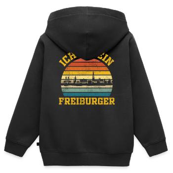 Stadt & Heimat | Freiburg - Ich bin Freiburger - Kinder Premium Organic Zip Hoodie - Schwarz - Hinten - AI Model Kid Male (0cm)