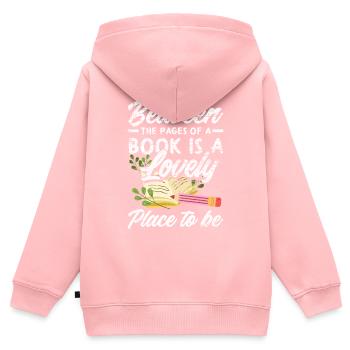 Buch Spruch Bibliothek - Kinder Premium Organic Zip Hoodie - Rosa - Hinten - AI Model Kid Female (0cm)