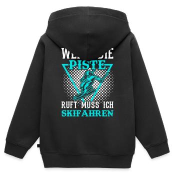 Skifahren | Wenn die Piste ruft muss ich Skifahren - Kinder Premium Organic Zip Hoodie - Schwarz - Hinten - AI Model Kid Male (0cm)