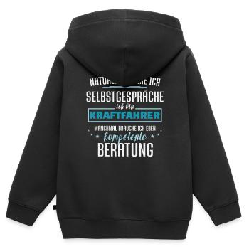 Natürlich führe ich Selbstgespräche Kraftfahrer - Kinder Premium Organic Zip Hoodie - Schwarz - Hinten - AI Model Kid Male (0cm)