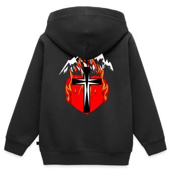 Mountaineers Mountaineering Heart Fire Flame Mountains - Kids Premium Organic Zip-up Hoodie - black - Back - AI Model Kid Male (0cm)