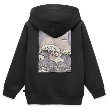 Esthétique japonaise Kanagawa Wave timbre-poste G - Sweat Premium à capuche zippé enfant bio - noir - Dos - AI Model Kid Male (0cm)
