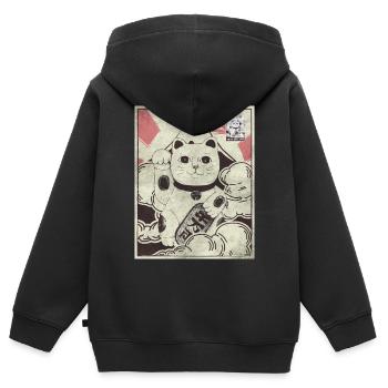 Esthétique japonaise Maneki Neko Cat timbre-poste - Sweat Premium à capuche zippé enfant bio - noir - Dos - AI Model Kid Male (0cm)