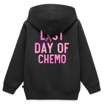 Dernier jour de chimio, sensibilisation au cancer - Sweat Premium à capuche zippé enfant bio - noir - Dos - AI Model Kid Male (0cm)