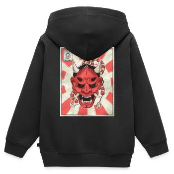 Timbre-poste japonais esthétique Demon Oni Mask - Sweat Premium à capuche zippé enfant bio - noir - Dos - AI Model Kid Male (0cm)