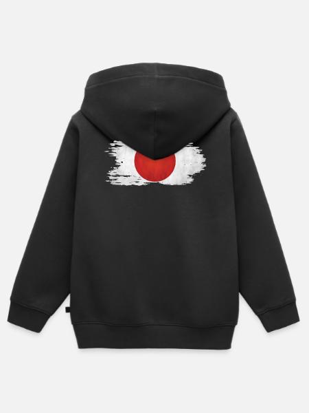 Giappone - Bandiera nazionale, effetto pennello - Felpa Premium con cappuccio con zip bambino bio - nero