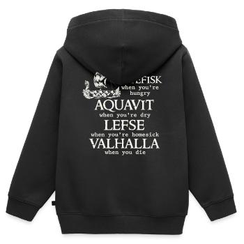 Poe scandinave, Viking, Lutéfisk - Sweat Premium à capuche zippé enfant bio - noir - Dos - AI Model Kid Male (0cm)