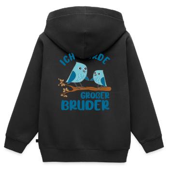 Großer Bruder Vogel - Ich werde Großer Bruder - Kinder Premium Organic Zip Hoodie - Schwarz - Hinten - AI Model Kid Male (0cm)