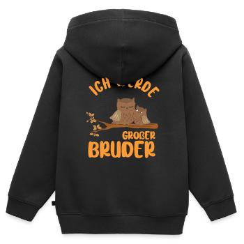 Großer Bruder Eulen Brüder Ich werde Großer Bruder - Kinder Premium Organic Zip Hoodie - Schwarz - Hinten - AI Model Kid Male (0cm)