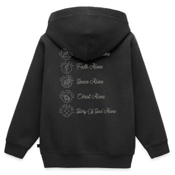 Sola Scriptura Réforme protestante 5 Solas - Sweat Premium à capuche zippé enfant bio - noir - Dos - AI Model Kid Male (0cm)